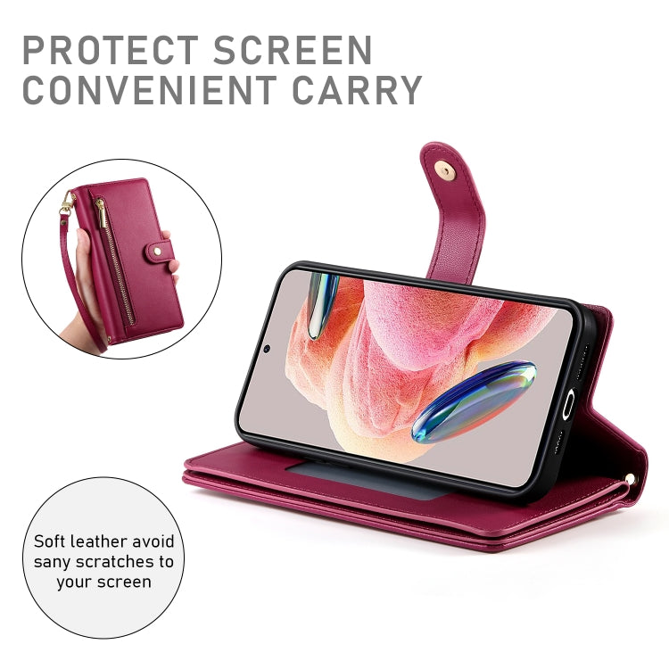 For Redmi Note 12 4G / Note 12R Pro Nine Card-slot Zipper Wallet Bag Leather Phone Case
