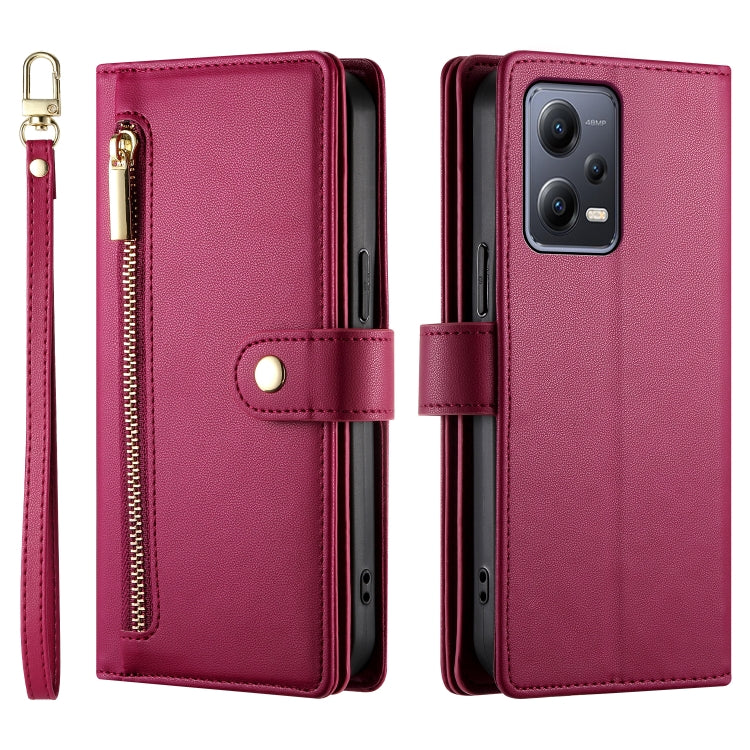 For Redmi Note 12 5G / Xiaomi Poco X5 Nine Card-slot Zipper Wallet Bag Leather Phone Case