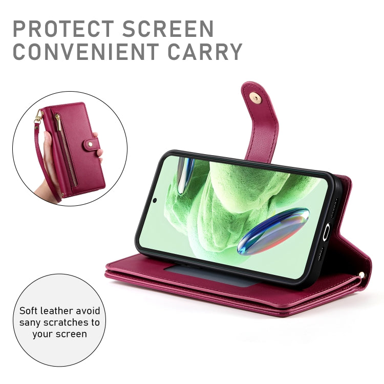 For Redmi Note 12 5G / Xiaomi Poco X5 Nine Card-slot Zipper Wallet Bag Leather Phone Case