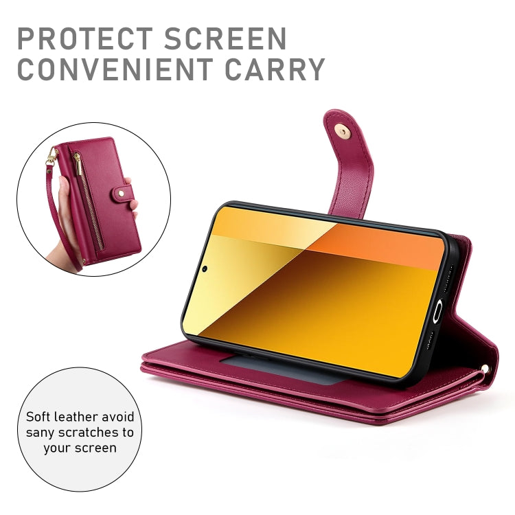 For Redmi Note 13 5G Nine Card-slot Zipper Wallet Bag Leather Phone Case