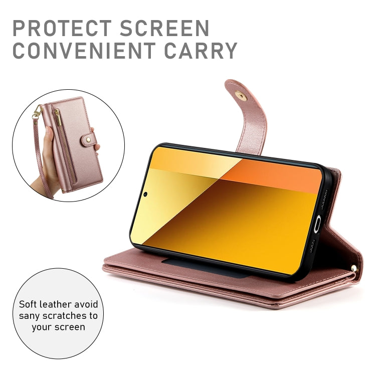 For Redmi Note 13 5G Nine Card-slot Zipper Wallet Bag Leather Phone Case