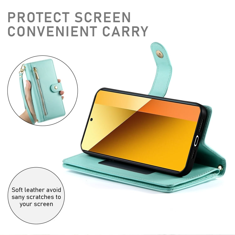 For Redmi Note 13 5G Nine Card-slot Zipper Wallet Bag Leather Phone Case