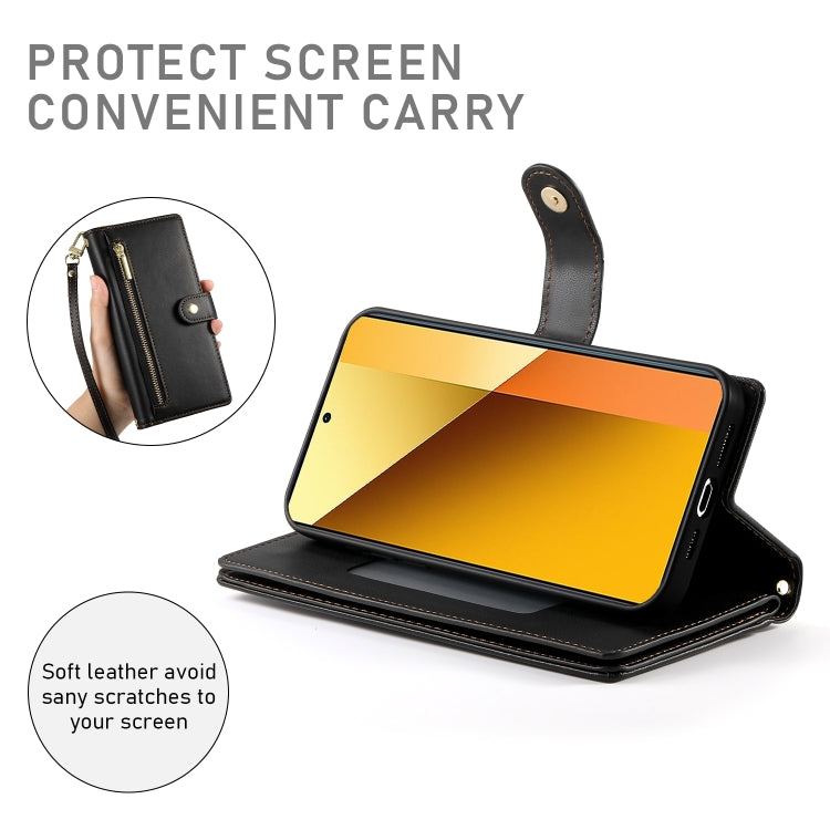 For Redmi Note 13 5G Nine Card-slot Zipper Wallet Bag Leather Phone Case
