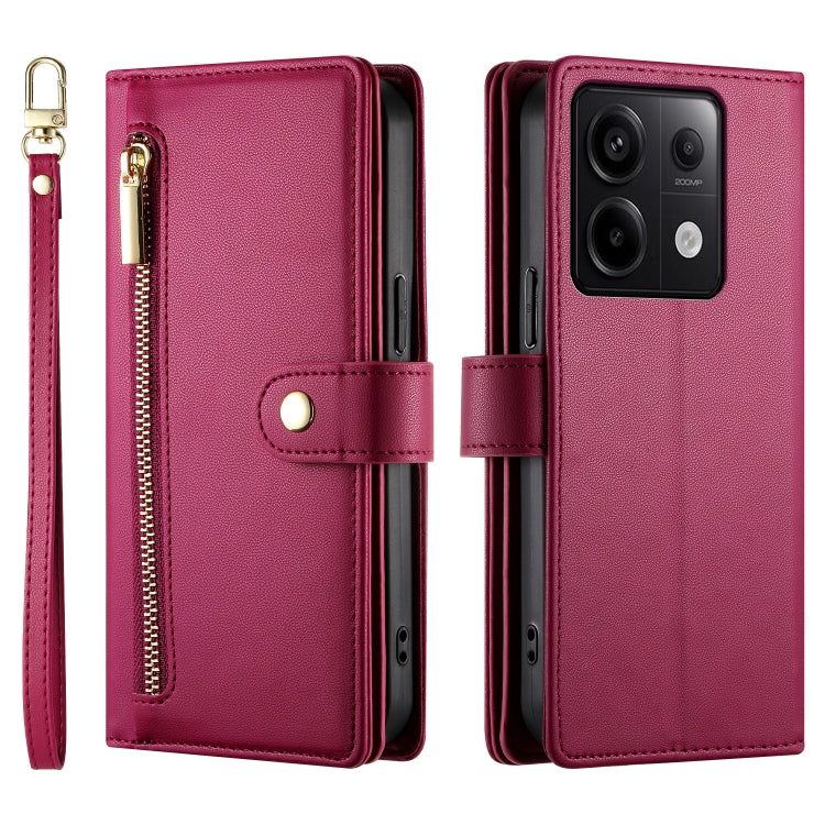 For Redmi Note 13 Pro 5G / Xiaomi Poco X6 Nine Card-slot Zipper Wallet Bag Leather Phone Case