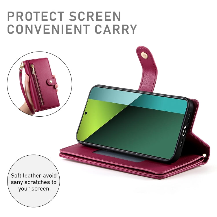 For Redmi Note 13 Pro 5G / Xiaomi Poco X6 Nine Card-slot Zipper Wallet Bag Leather Phone Case