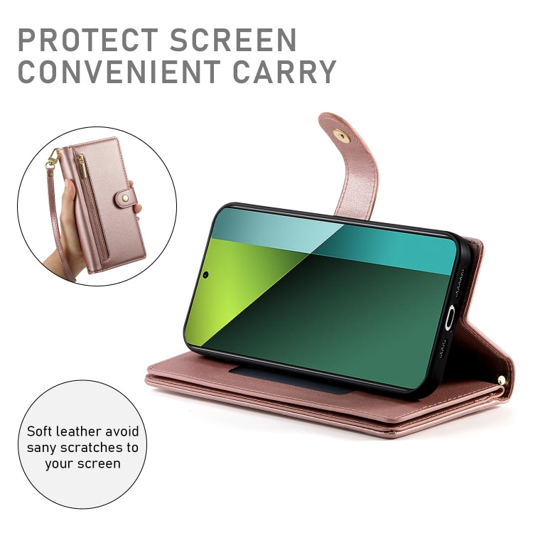 For Redmi Note 13 Pro 5G / Xiaomi Poco X6 Nine Card-slot Zipper Wallet Bag Leather Phone Case