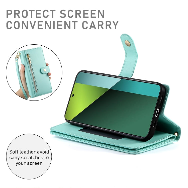For Redmi Note 13 Pro 5G / Xiaomi Poco X6 Nine Card-slot Zipper Wallet Bag Leather Phone Case