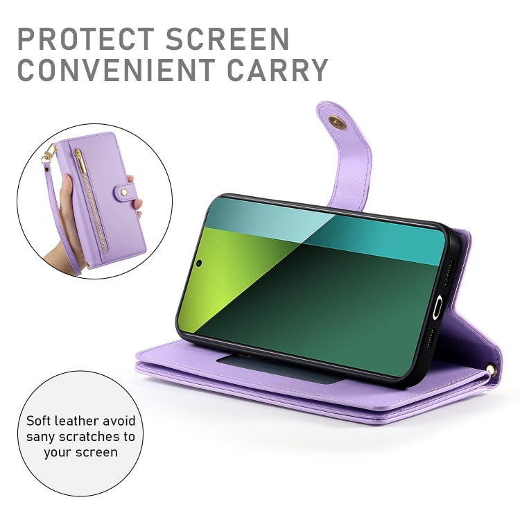 For Redmi Note 13 Pro 5G / Xiaomi Poco X6 Nine Card-slot Zipper Wallet Bag Leather Phone Case
