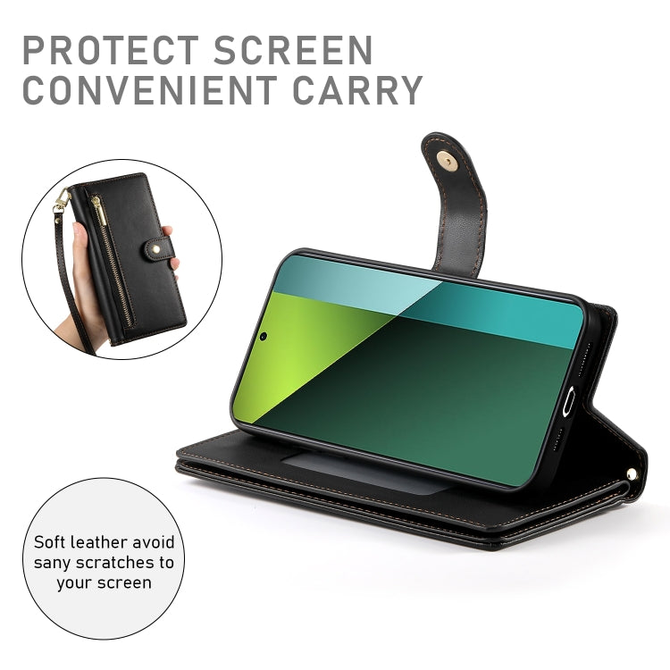 For Redmi Note 13 Pro 5G / Xiaomi Poco X6 Nine Card-slot Zipper Wallet Bag Leather Phone Case