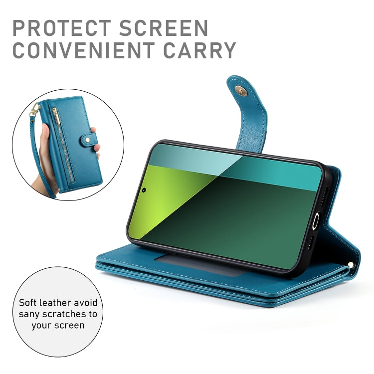 For Redmi Note 13 Pro 5G / Xiaomi Poco X6 Nine Card-slot Zipper Wallet Bag Leather Phone Case