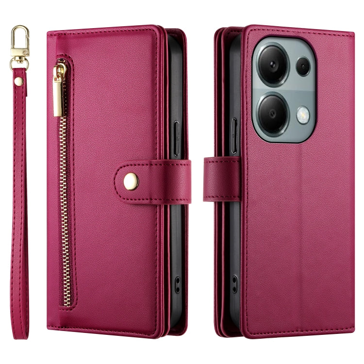 For Redmi Note 13 Pro 4G / Xiaomi Poco M6 Pro Nine Card-slot Zipper Wallet Bag Leather Phone Case