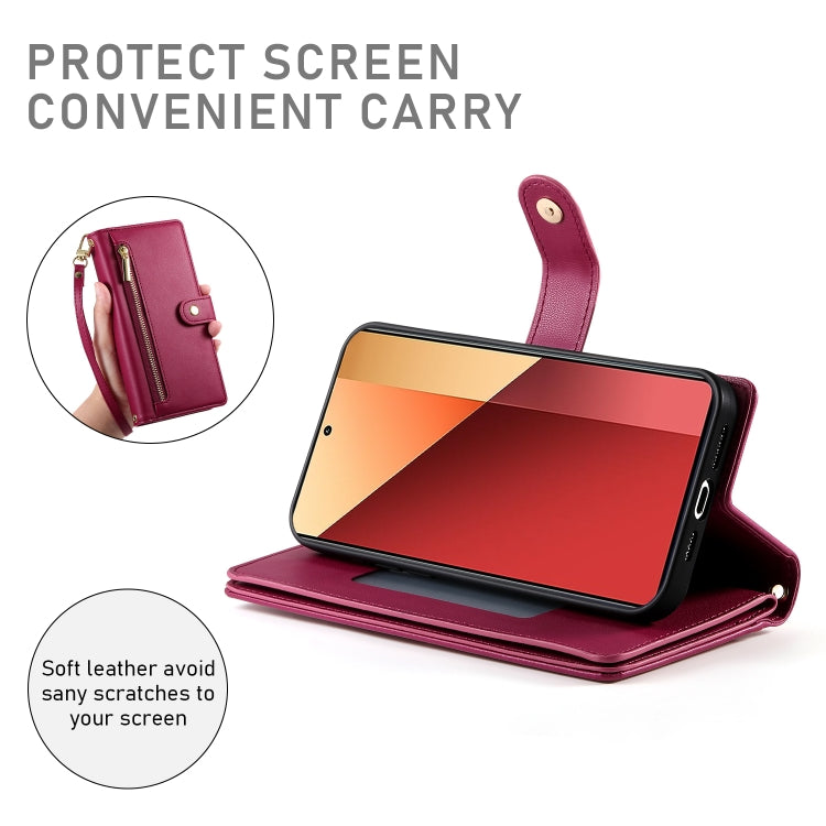 For Redmi Note 13 Pro 4G / Xiaomi Poco M6 Pro Nine Card-slot Zipper Wallet Bag Leather Phone Case