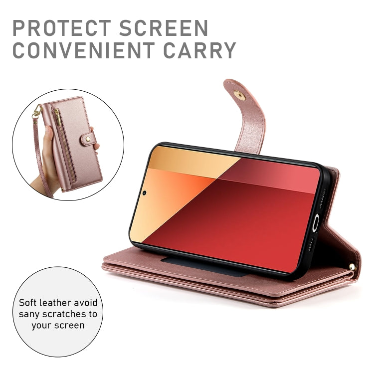 For Redmi Note 13 Pro 4G / Xiaomi Poco M6 Pro Nine Card-slot Zipper Wallet Bag Leather Phone Case