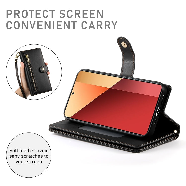 For Redmi Note 13 Pro 4G / Xiaomi Poco M6 Pro Nine Card-slot Zipper Wallet Bag Leather Phone Case