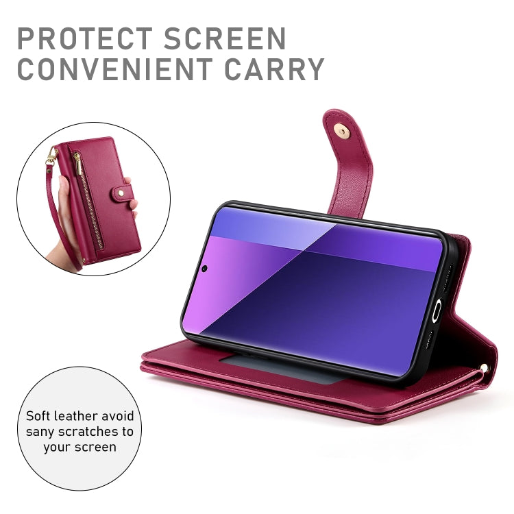 For Redmi Note 13 Pro+ Nine Card-slot Zipper Wallet Bag Leather Phone Case