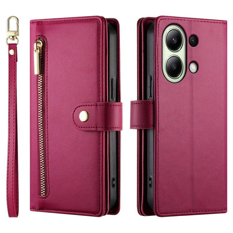 For Redmi Note 13 4G Nine Card-slot Zipper Wallet Bag Leather Phone Case