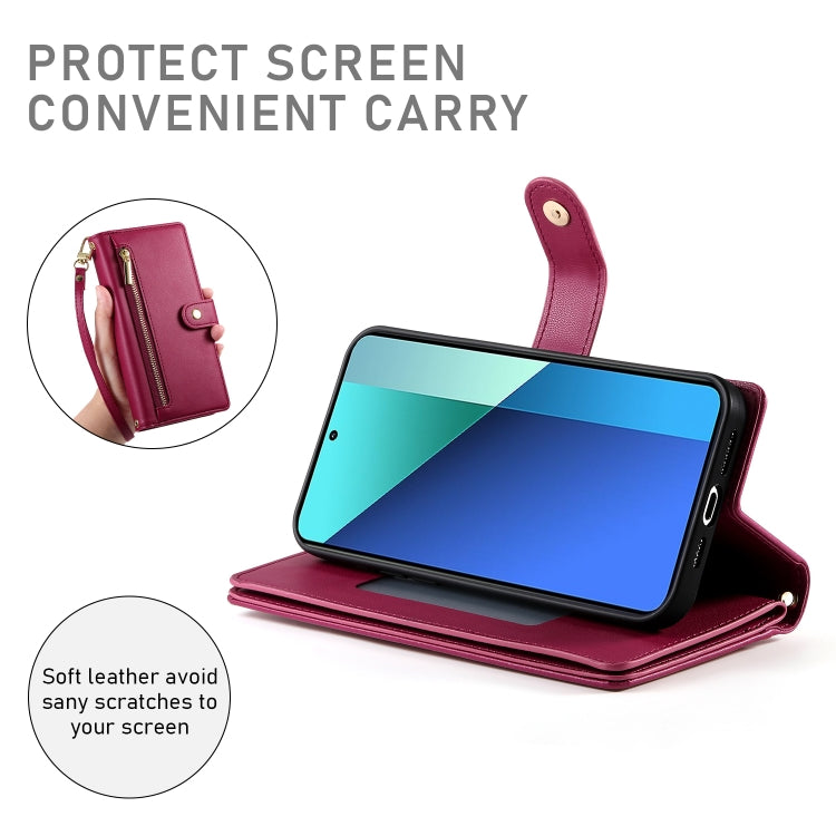 For Redmi Note 13 4G Nine Card-slot Zipper Wallet Bag Leather Phone Case
