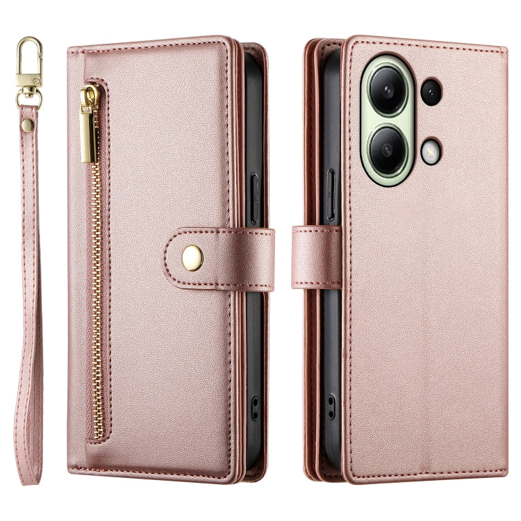 For Redmi Note 13 4G Nine Card-slot Zipper Wallet Bag Leather Phone Case
