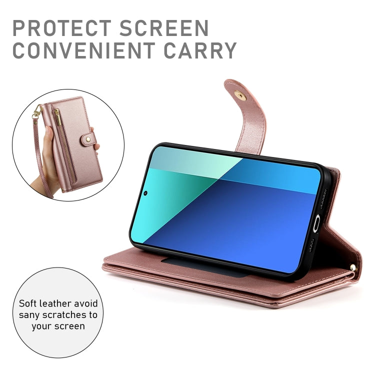 For Redmi Note 13 4G Nine Card-slot Zipper Wallet Bag Leather Phone Case