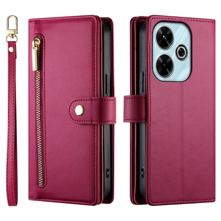 For Redmi 13 Nine Card-slot Zipper Wallet Bag Leather Phone Case