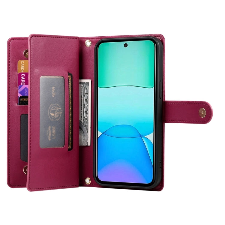 For Redmi 13 Nine Card-slot Zipper Wallet Bag Leather Phone Case