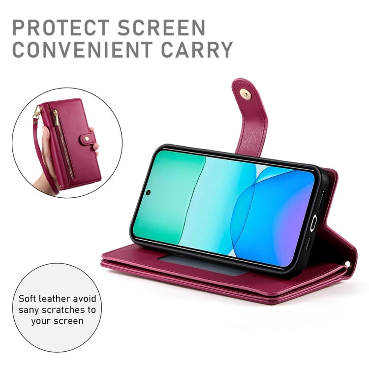 For Redmi 13 Nine Card-slot Zipper Wallet Bag Leather Phone Case