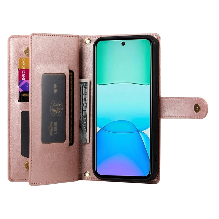 For Redmi 13 Nine Card-slot Zipper Wallet Bag Leather Phone Case