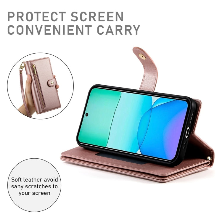 For Redmi 13 Nine Card-slot Zipper Wallet Bag Leather Phone Case