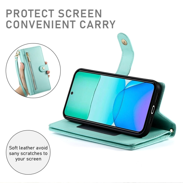 For Redmi 13 Nine Card-slot Zipper Wallet Bag Leather Phone Case