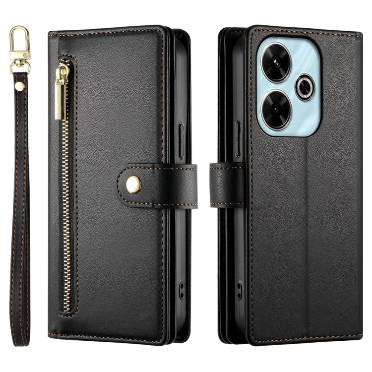 For Redmi 13 Nine Card-slot Zipper Wallet Bag Leather Phone Case