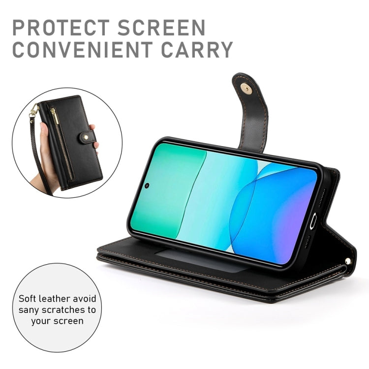 For Redmi 13 Nine Card-slot Zipper Wallet Bag Leather Phone Case