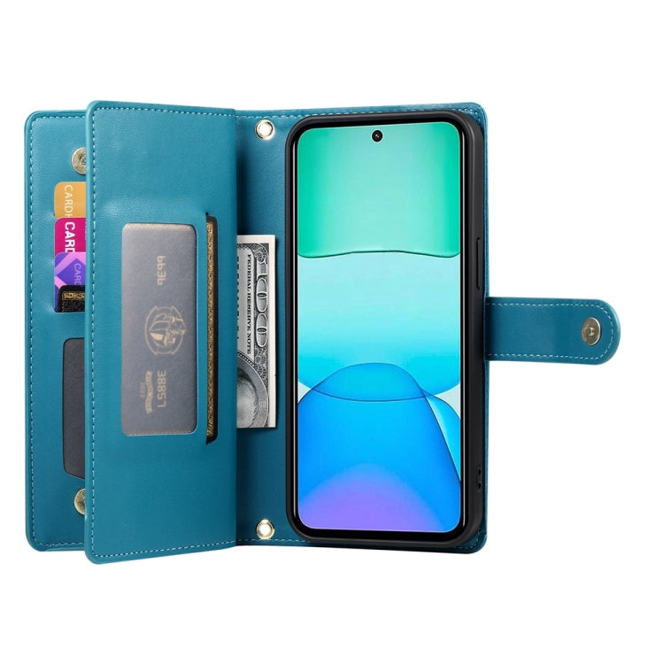 For Redmi 13 Nine Card-slot Zipper Wallet Bag Leather Phone Case