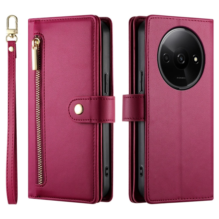 For Redmi A3 Nine Card-slot Zipper Wallet Bag Leather Phone Case