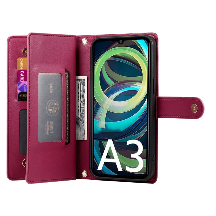 For Redmi A3 Nine Card-slot Zipper Wallet Bag Leather Phone Case