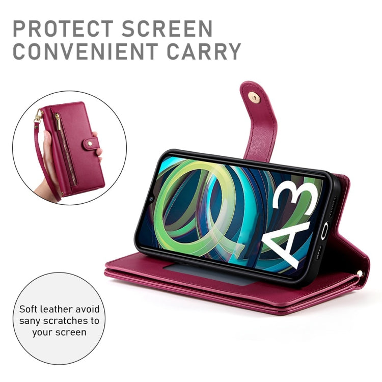 For Redmi A3 Nine Card-slot Zipper Wallet Bag Leather Phone Case