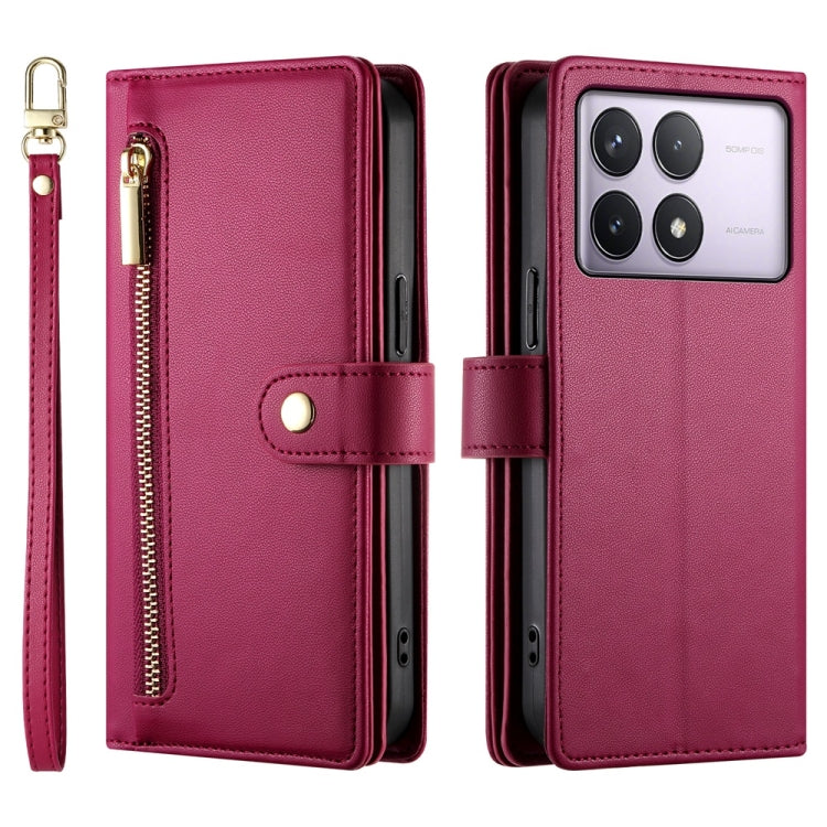 For Redmi K70 Nine Card-slot Zipper Wallet Bag Leather Phone Case