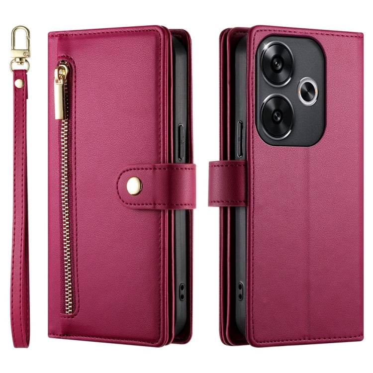 For Redmi Turbo 3 Nine Card-slot Zipper Wallet Bag Leather Phone Case
