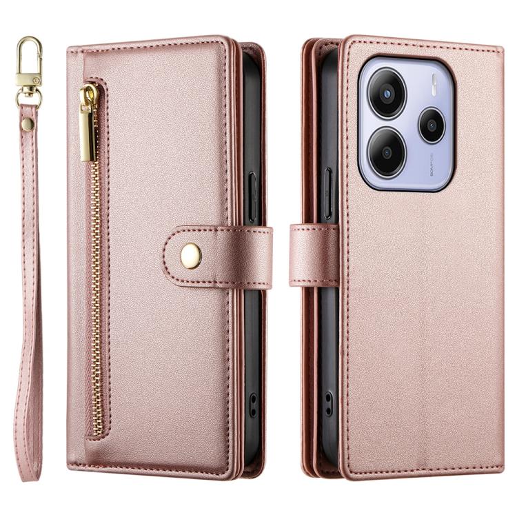 For Redmi Note 14 4G 163.25mm Global Nine Card-slot Zipper Wallet Bag Leather Phone Case