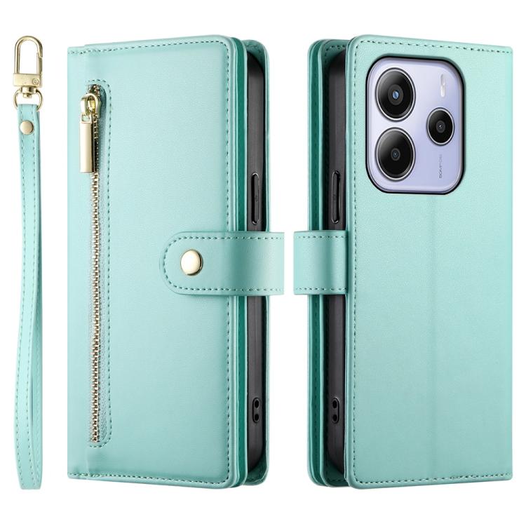 For Redmi Note 14 4G 163.25mm Global Nine Card-slot Zipper Wallet Bag Leather Phone Case