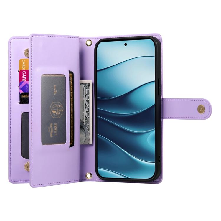 For Redmi Note 14 4G 163.25mm Global Nine Card-slot Zipper Wallet Bag Leather Phone Case