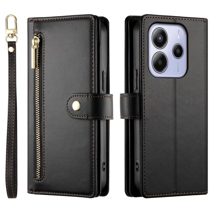 For Redmi Note 14 4G 163.25mm Global Nine Card-slot Zipper Wallet Bag Leather Phone Case