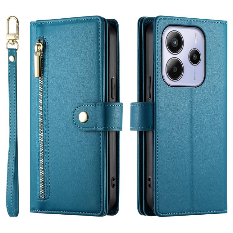 For Redmi Note 14 4G 163.25mm Global Nine Card-slot Zipper Wallet Bag Leather Phone Case