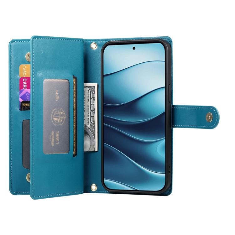 For Redmi Note 14 4G 163.25mm Global Nine Card-slot Zipper Wallet Bag Leather Phone Case