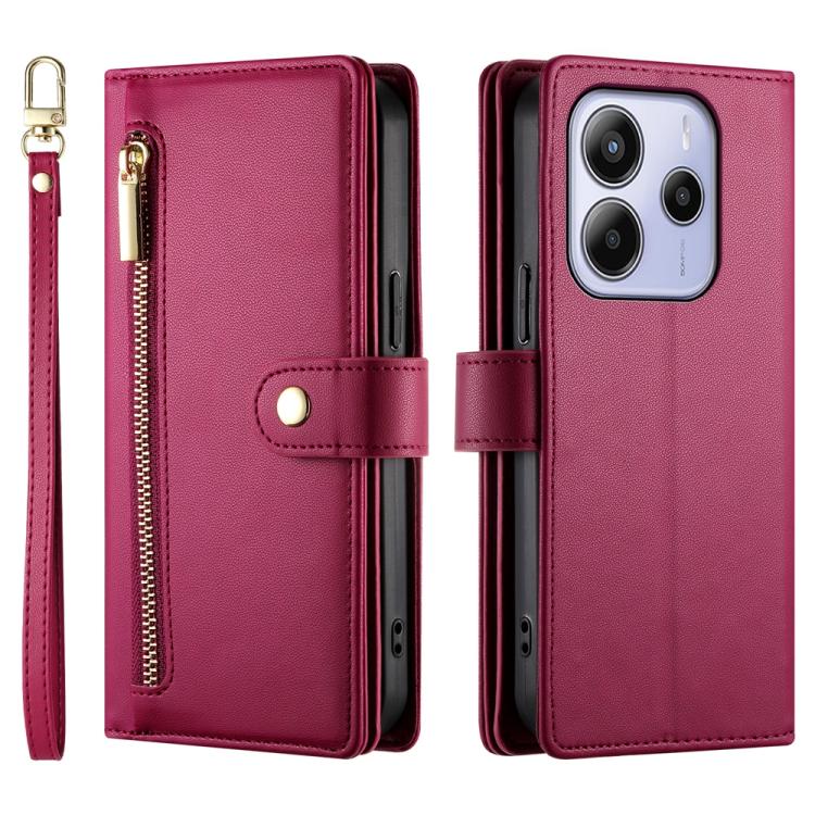For Redmi Note 14 4G 164.84mm Nine Card-slot Zipper Wallet Bag Leather Phone Case