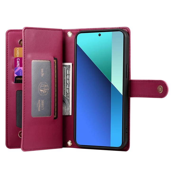 For Redmi Note 14 Pro 4G Nine Card-slot Zipper Wallet Bag Leather Phone Case