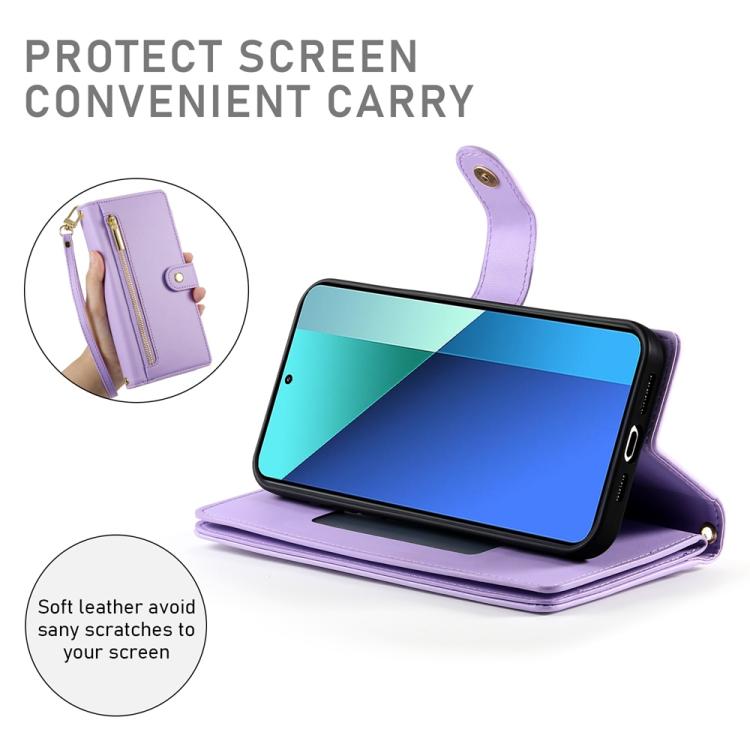 For Redmi Note 14 Pro 4G Nine Card-slot Zipper Wallet Bag Leather Phone Case