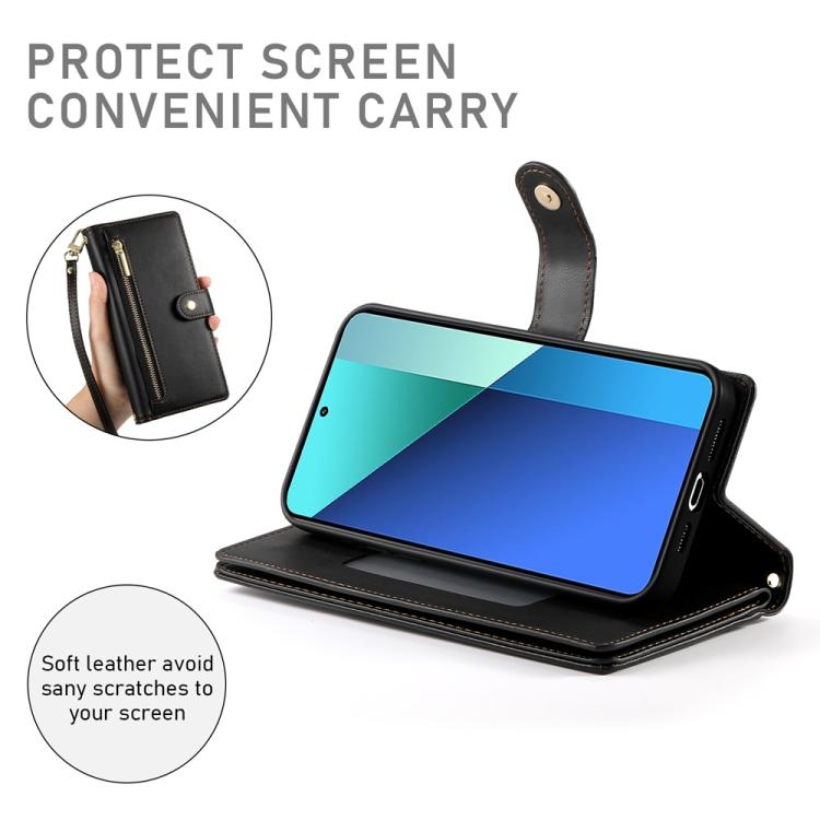 For Redmi Note 14 Pro 4G Nine Card-slot Zipper Wallet Bag Leather Phone Case