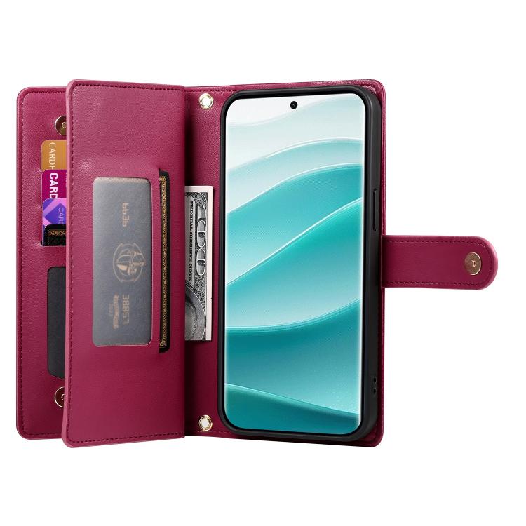 For Redmi Note 15 4G / 5G 164mm / Poco M8 5G Nine Card-slot Zipper Wallet Bag Leather Phone Case