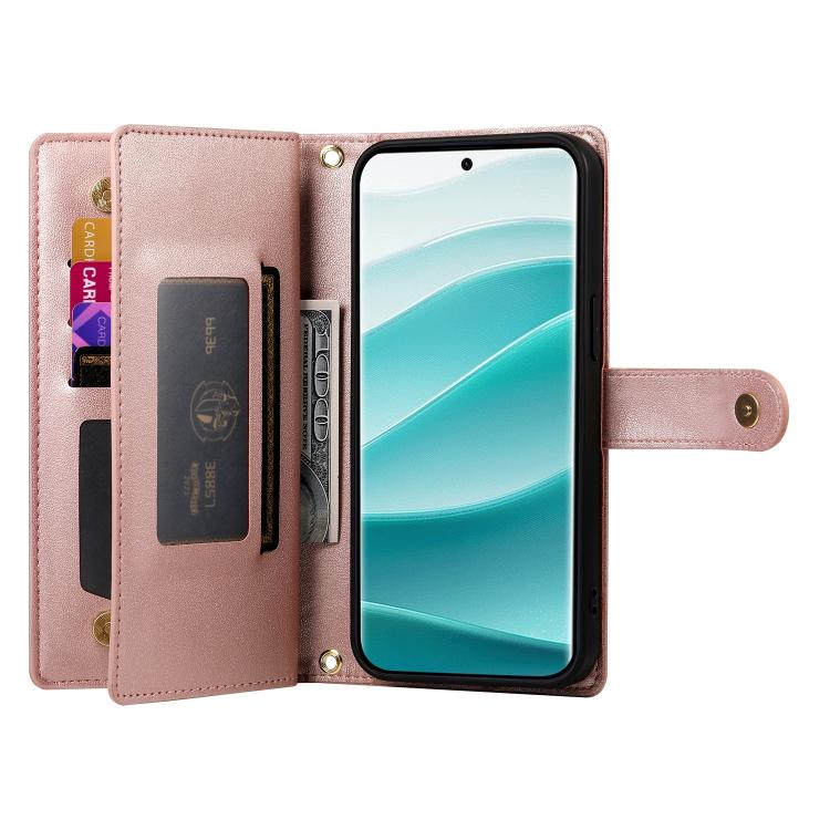For Redmi Note 15 Pro 5G Global 163.6mm Nine Card-slot Zipper Wallet Bag Leather Phone Case