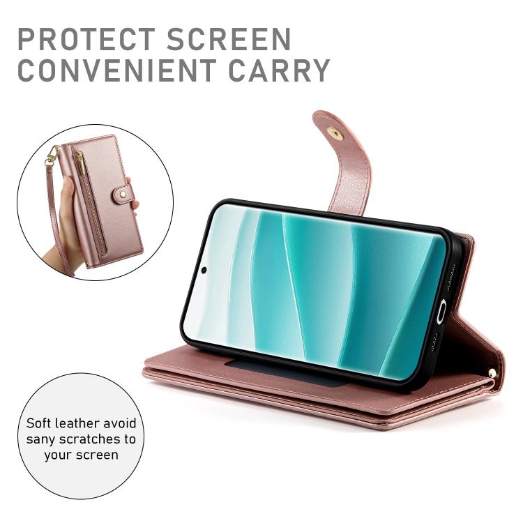 For Redmi Note 15 Pro+ 163.3mm / Poco M8 Pro Nine Card-slot Zipper Wallet Bag Leather Phone Case